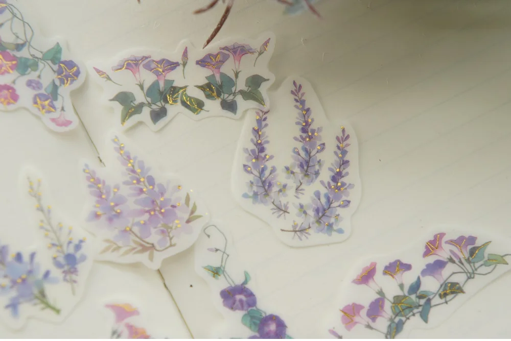 38 шт Золотой Фиолетовый Morning Glory Wisteria стиль бумажная наклейка для скрапбукинга прозрачная бирка этикетка украшение бирка