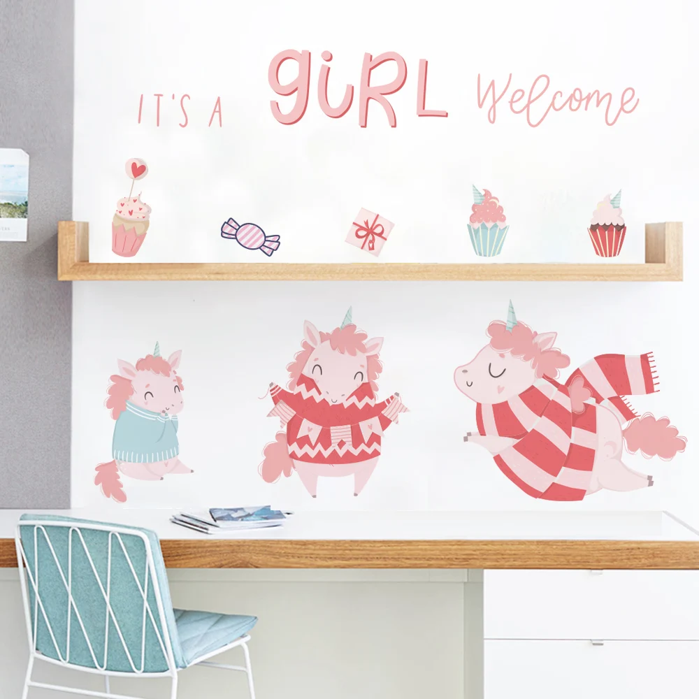 Милые животные наклейка на стену в форме единорога художественная Наклейка