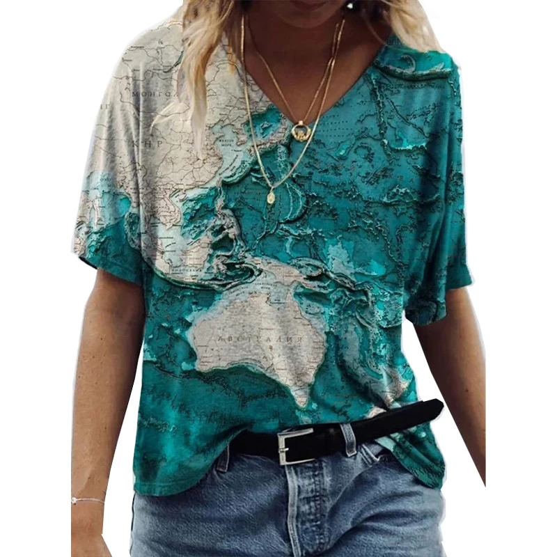 

Tie Dye 3D Floral Print Women T Shirts Casual Short Sleeve Loose Plus Size Tops Fashion Street Ladies V-Neck Summer Tee 2021 New