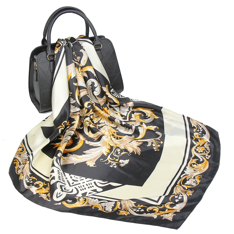 Женский шелковый шарф Bufanda дизайнерский платок из мягкого атласа с нашивками