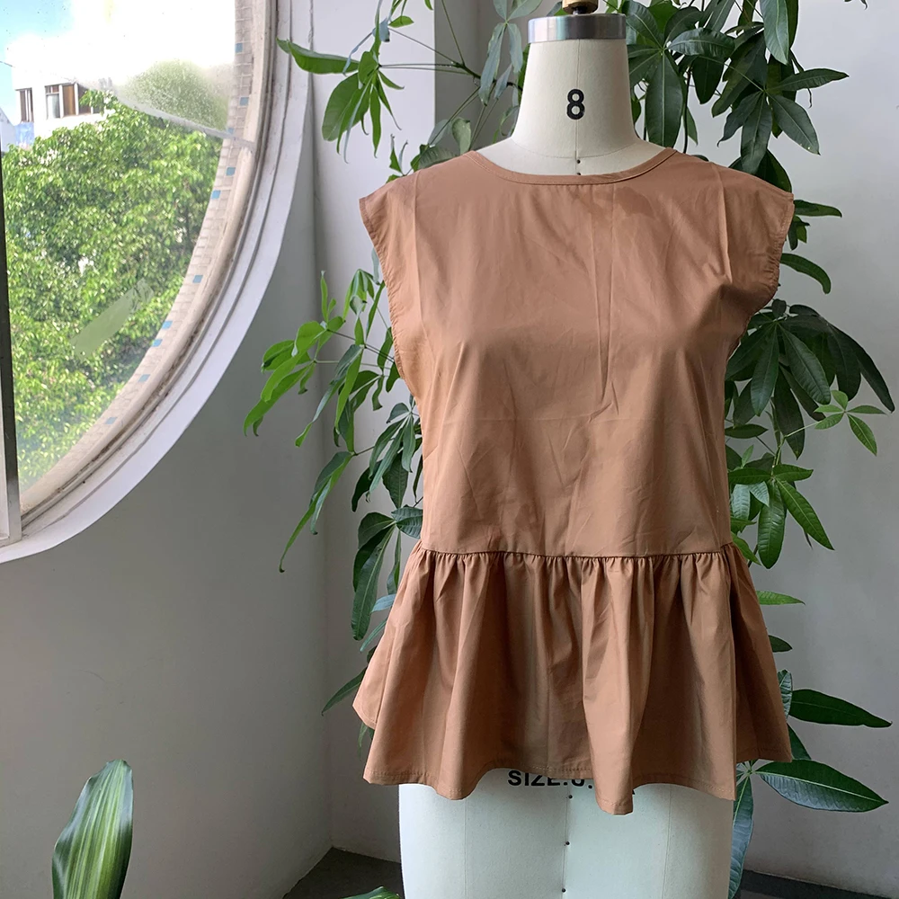 Женская рубашка без рукавов коричневый плиссированный пуловер в Корейском стиле