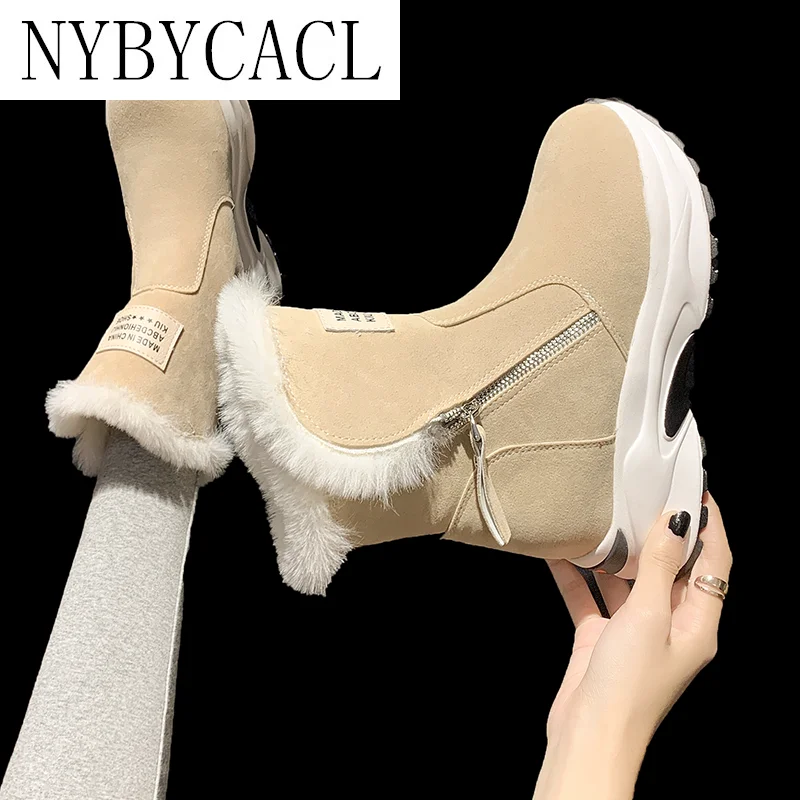 2022 Woman Shoes New Zipper Snow Boots for Women Winter Suede Platform Ankle Boots Ladies Casual Warm Plush Woman Winter Boots