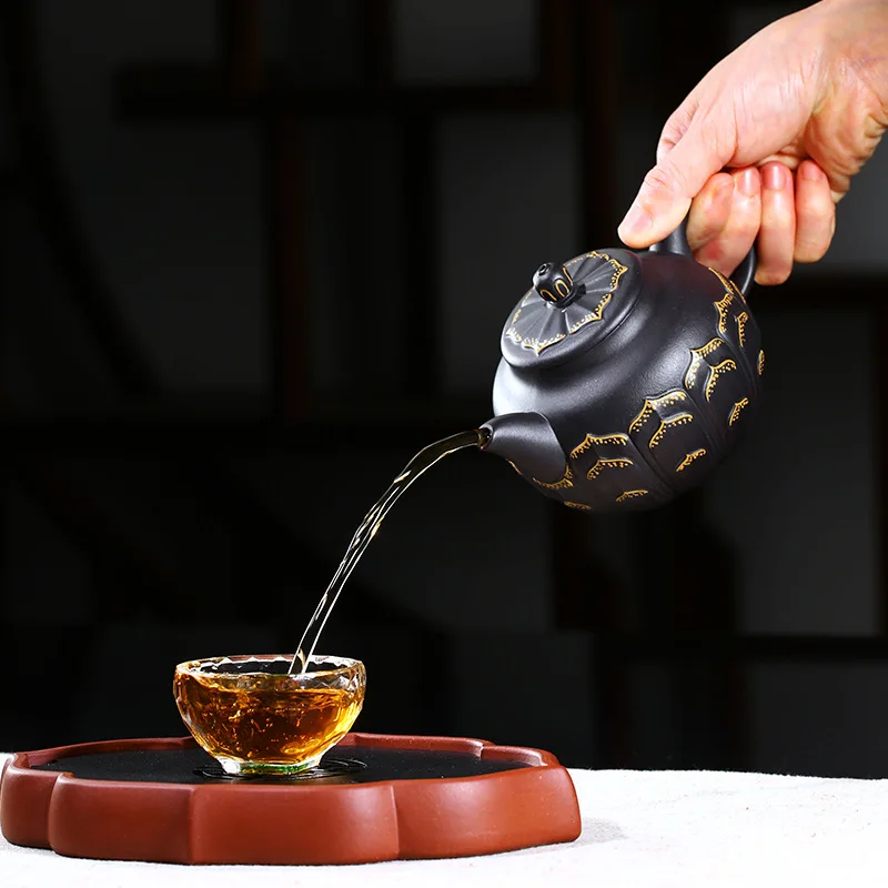 

Yixing Purple Clay, Zisha Teapot, Tea Set, Drinking Utensils, Golden Lotus Purple Clay Teapot,Drinkware,Teaware,Handmade Culture