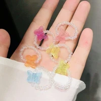 new fashion cute summer korean colorful resin transparent beads butterfly flower ring female party holiday jewelry gift