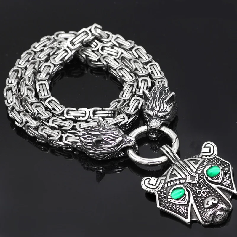 Chain pendant K Мужское ожерелье из нержавеющей стали с головой волка и подвеской в виде воина викинга - Окраска металла: Chain pendant K