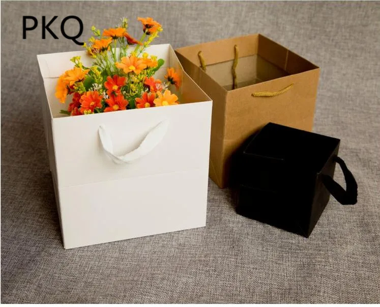 10 шт. квадратный крафт-бумажный пакет с широким дном черные бумажные подарочные