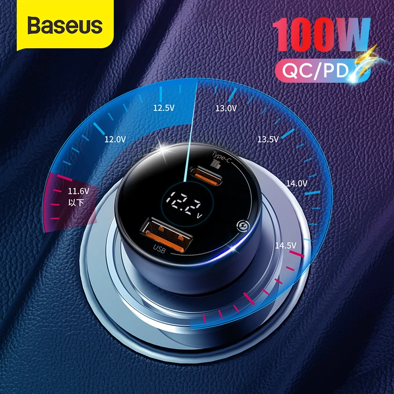 Автомобильное зарядное устройство Baseus 100 Вт с цифровым PPS QC PD 3 0 и двумя портами USB