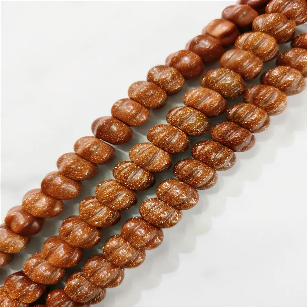

1 Strand 50Pcs 12x8mm Brown Gold Sand Stone Pumpkin Loose Beads For DIY Jewelry Making Accessories 15.5Inch