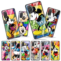 color disney mickey for samsung galaxy s20 fe ultra note 20 s10 lite s9 s8 plus luxury tempered glass phone case cover