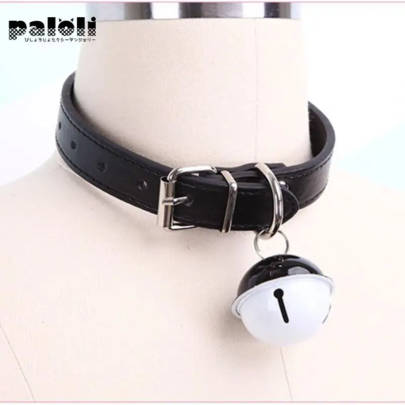 

Paloli 2020 New Style Accessories Big Bell Collar Fun PU Leather Neck Ring Sexy Kawaii Maid Style Traction Chain Necklace