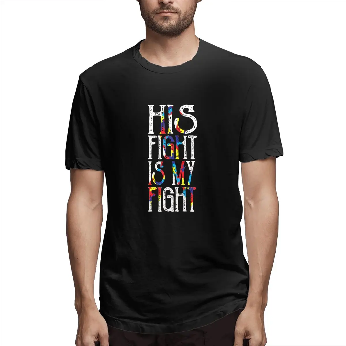 

Men Women His Fight Is My Fight Autism Awareness D Graphic Tee Men's Short Sleeve T-shirt Funny Cotton Tops