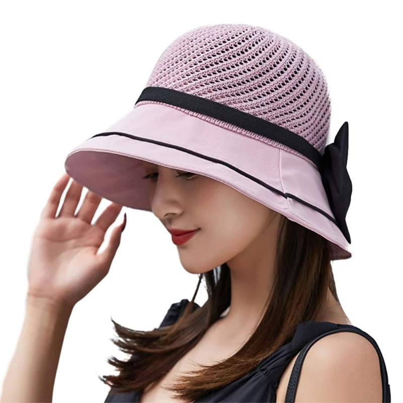 

Sunhat Girl with Bowknot Multiple Color Options Fisherman hat Girl Summer Hollowing Out Caps Female Elegant