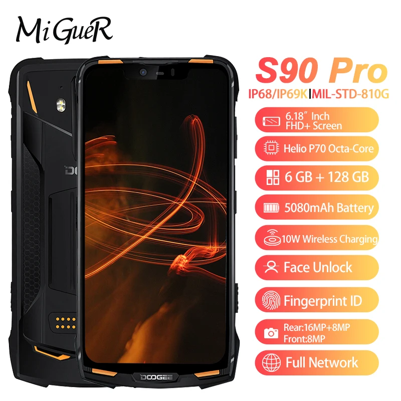 IP68/IP69K DOOGEE S90 Pro Прочный смартфон 6 18 дюймов Android 9 0 5050 мАч Helio P70 Восьмиядерный ГБ 128