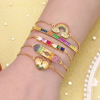 luxury womens gold charm bracelets copper zircon 18k gold plated simple hollow diy adjustable bracelet jewelry for women