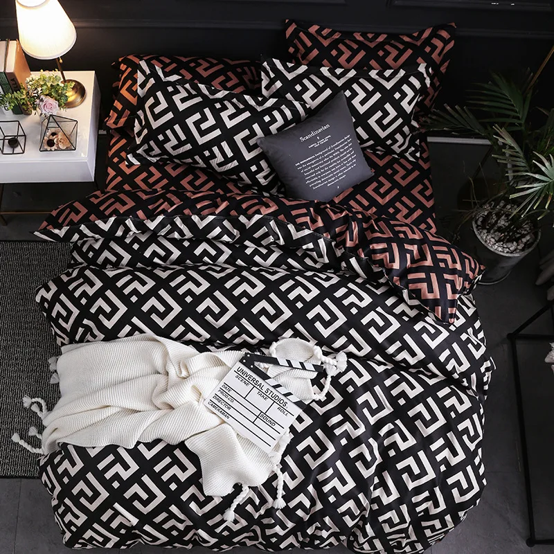 

Modern bedding decoration, modern geometric patterns, quilt cover, pillowcase, 229x260, thick 3-piece set, cotton printed sheets