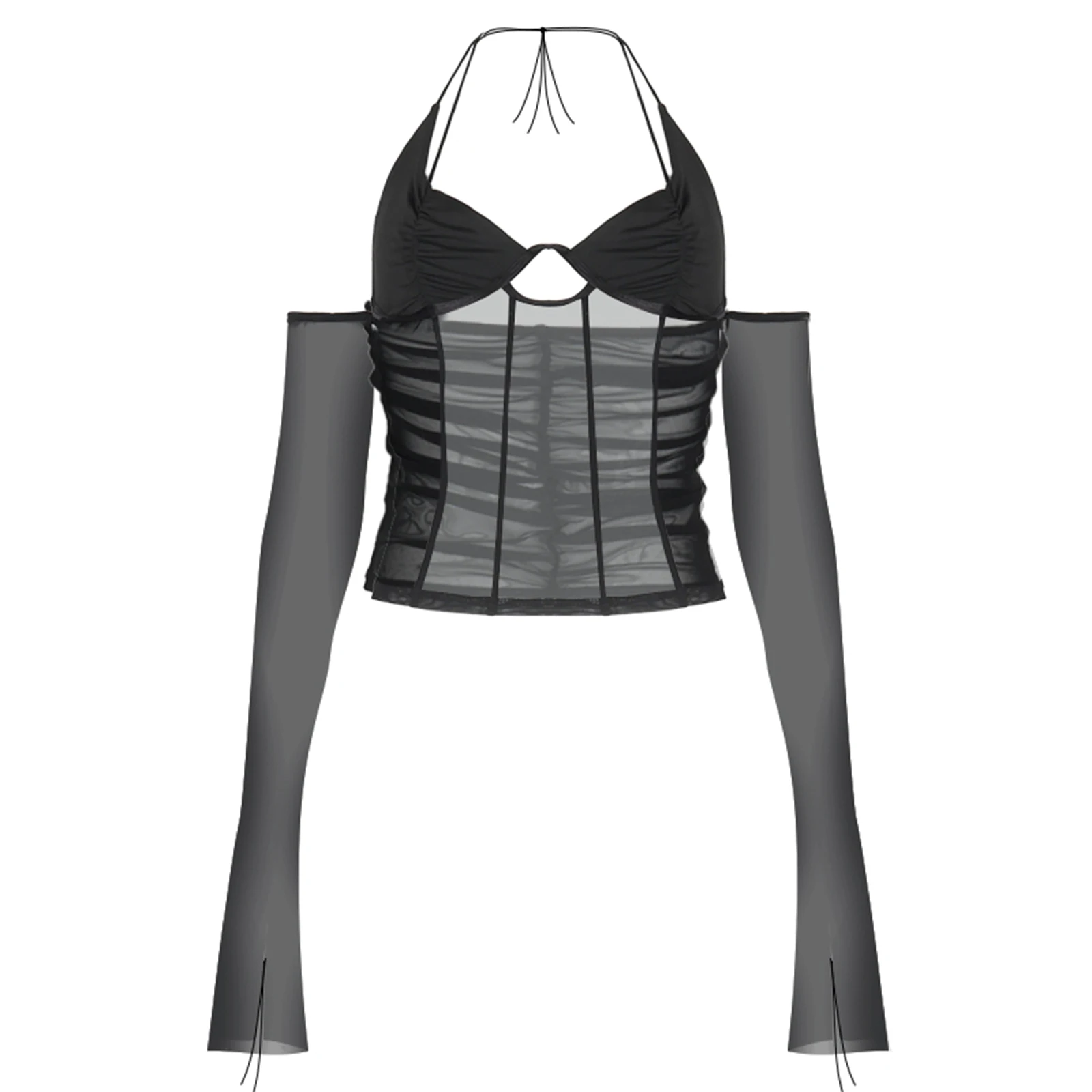 Топ женский сетчатый с открытой спиной пикантный прозрачный топ в стиле пэчворк