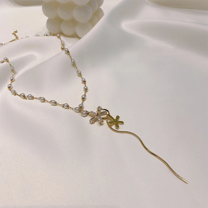 Женское Ожерелье MENGJIQIAO в Корейском стиле элегантное ожерелье с жемчужными