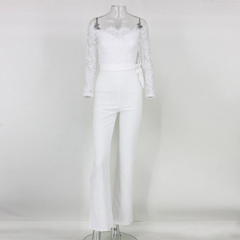 Элегантный кружевной комбинезон с открытыми плечами Женский Летний сексуальные