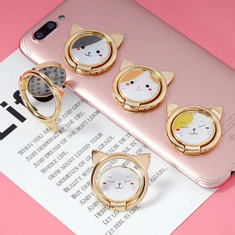 finger ring holder 360 degree rotation metal ring bracket for iphone huawei xiaomi all mobile smart phone stand cute cat support free global shipping