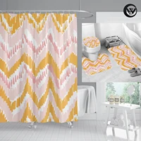 latest bathroom curtain bath mat set printed bohemian irregular geometric wave shower curtain 3pc toilet cover bath rug doormats