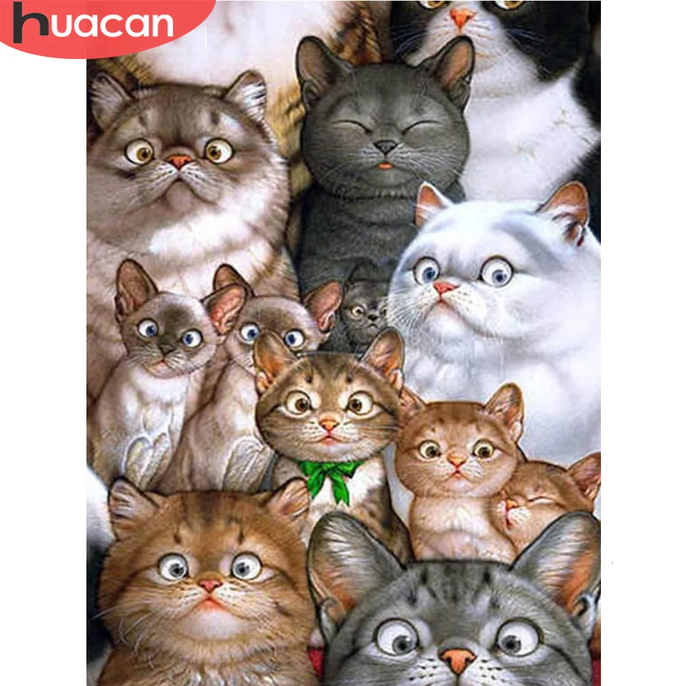 Алмазная картина HUACAN, кошка, полная дрель, квадратная Алмазная вышивка, 5D, сделай сам, картина, стразы, мозаика, животные, домашний декор, подарок