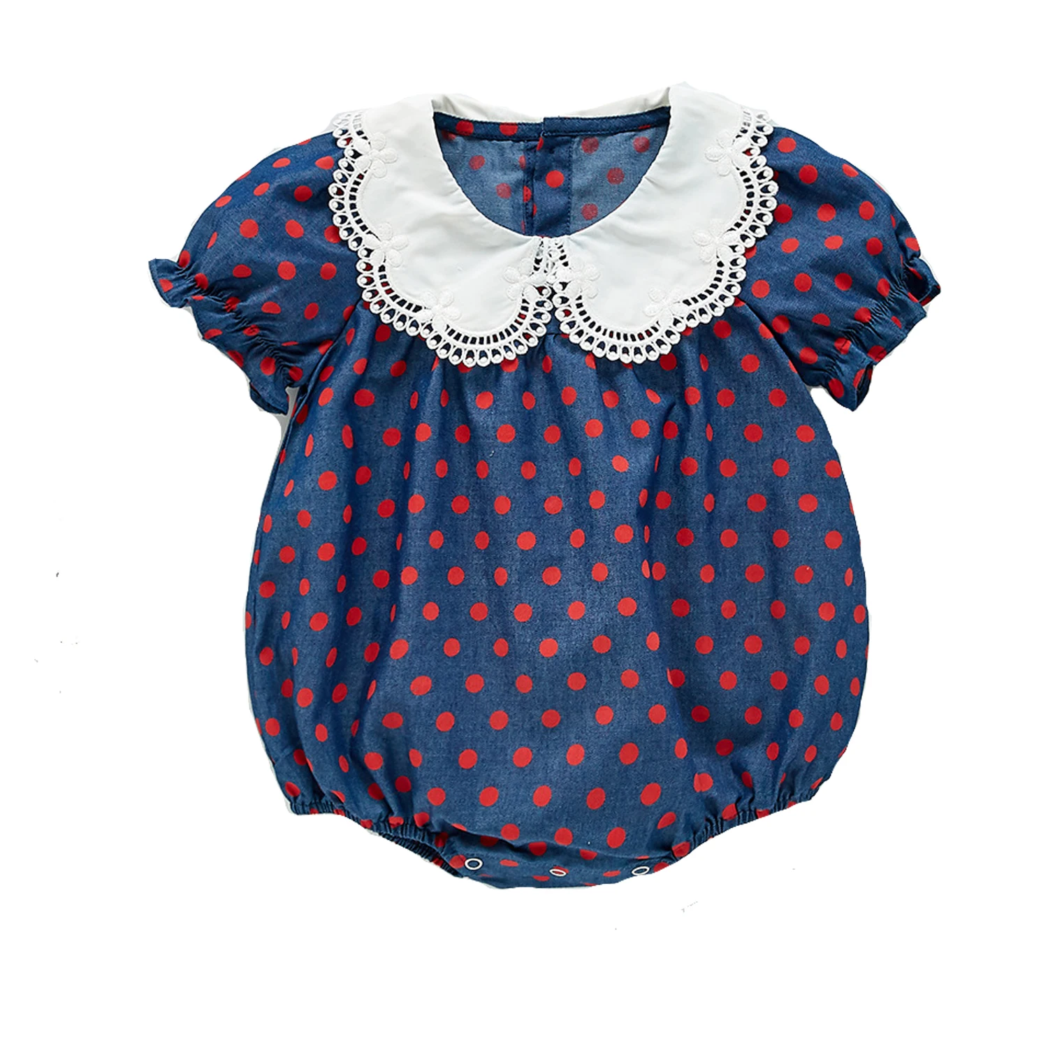 

Girl's O-neck Short Sleeve Casual Fashion Polka Dot Decor Korean Style Summer Rompers Cotton Summer Rompers