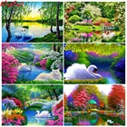 5D алмазная живопись лебедь в озере, сделай сам, квадратная вышивка, полная Алмазная вышивка, мозаика, красивый пейзаж, украшение, искусство