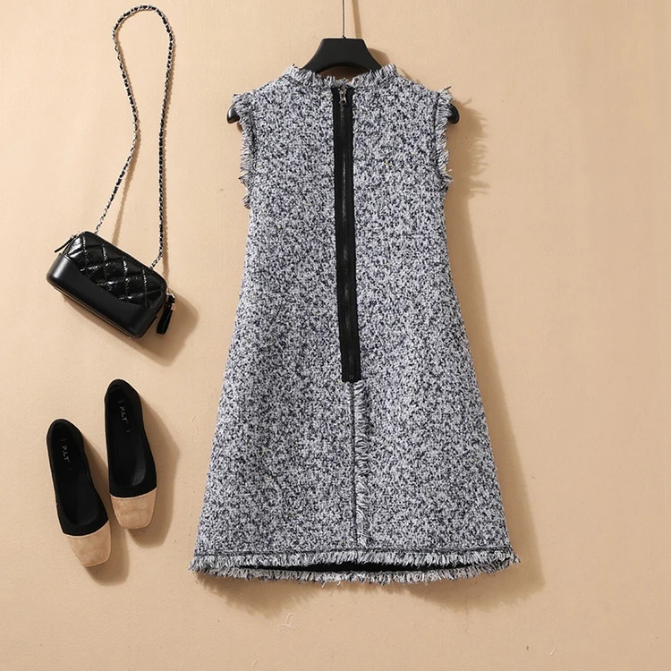 Женское твидовое шерстяное платье без рукавов маленькое вечернее