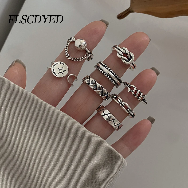 

FLSCDYED Vintage Hip Hop Gothic Silver Color Opening Ring For Women Men Adjustable Punk Girl Party Rings Jewelry Gift Accessory