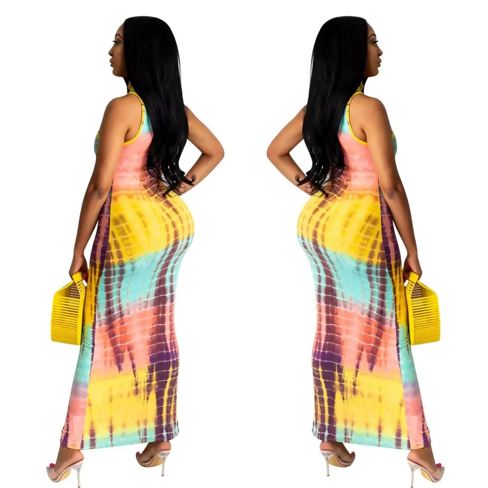 

Tie Dye Print Sleeveless Women Maxi Dress New Summer Hot Style European and American Casual Fashion Outfits