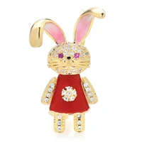 wulibaby little rabbit brooches for women lady cubic zirconia enamel cartoon rabbit animal party casual brooch pin gifts