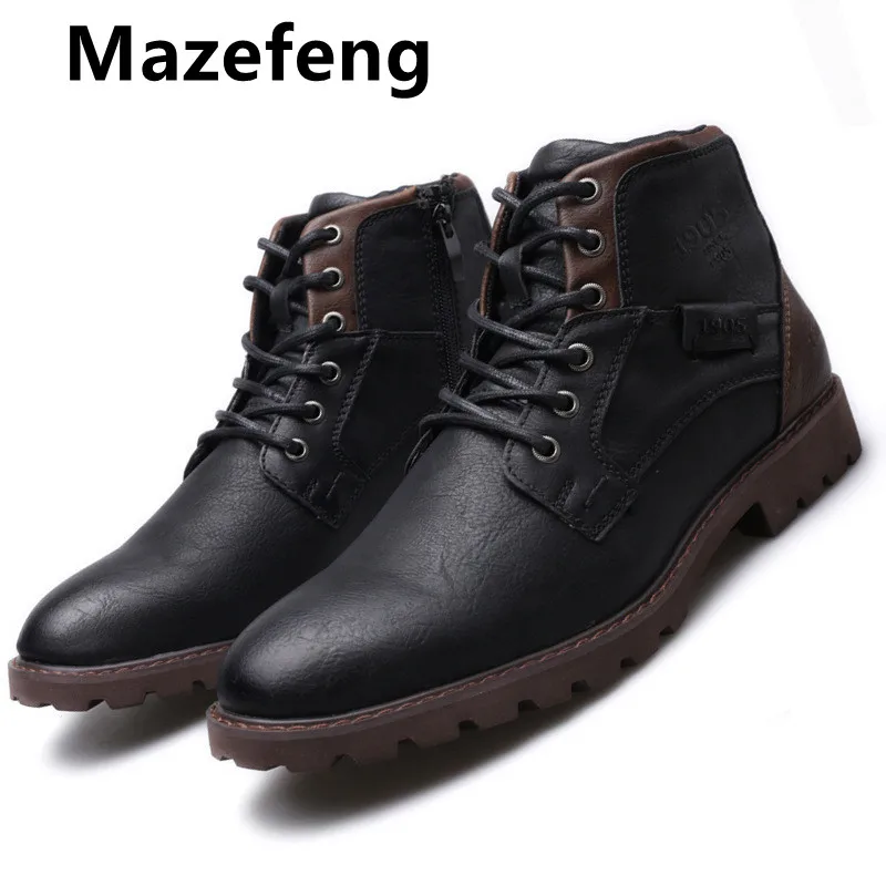 

Мужские Водонепроницаемые ботинки из ПУ кожи, Короткие Плюшевые ботинки до щиколотки, высокие ботинки, весна