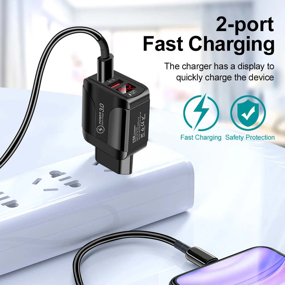 Оригинальное зарядное устройство Quick Charge 3.0 USB мощностью 30 Вт для быстрой зарядки мобильных телефонов iPhone Samsung Xiaomi Huawei Umidigi On.