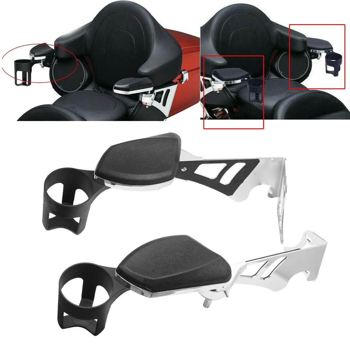 

Motorcycle Chrome Rear Passenger Armrests With Drink Cup holder For Harley Touring Ultra Tri Glides Electra Road Glide 1997-2013