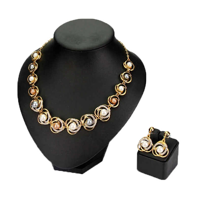 

1set Necklace Earrings Simulated Pearl Flower Necklace Pendant Earrings Set Bridal Wedding Gift