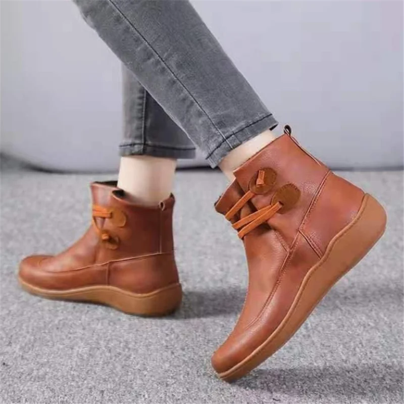 

Женские винтажные ботильоны с круглым носком, черные или коричневые классические короткие ботинки из искусственной кожи в стиле ретро, вес...