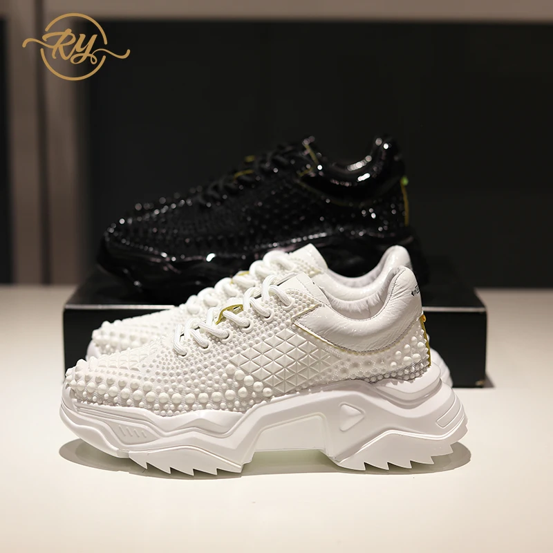 Женские кроссовки на платформе белые в стиле ins роскошные повседневная обувь для