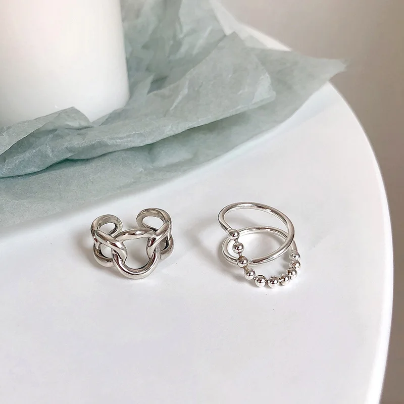 Модное асимметричное кольцо с полой цепью серебряного цвета для женщин