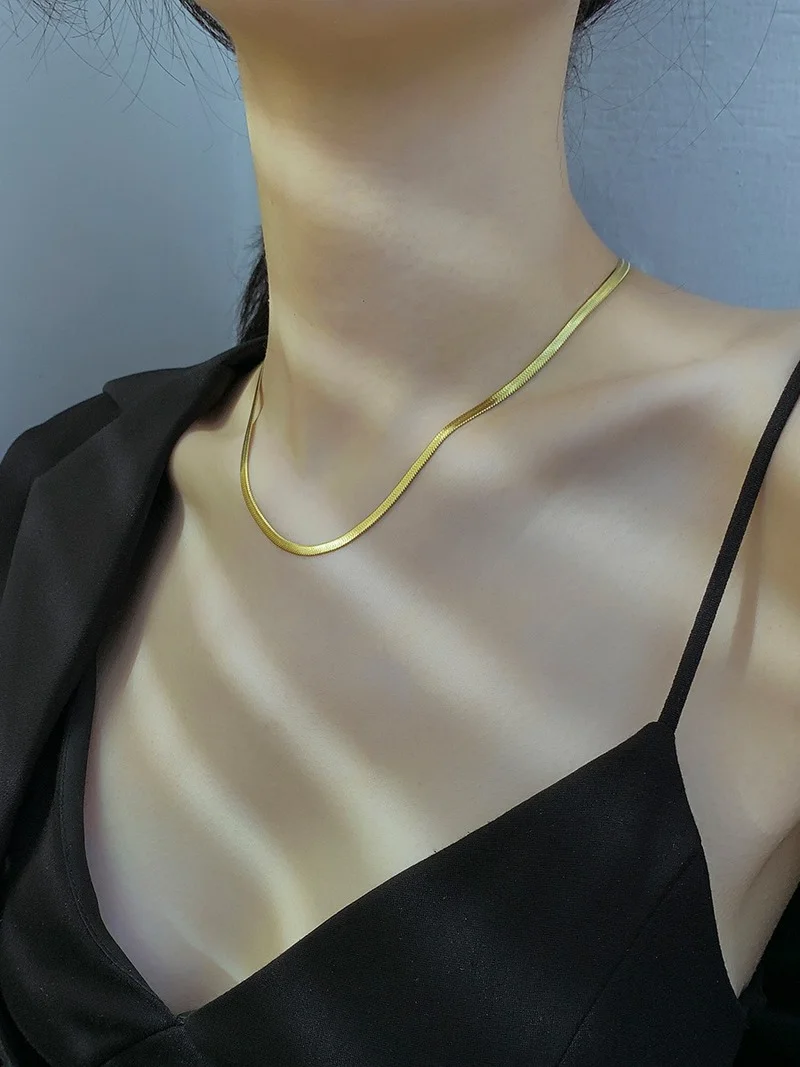 Ширина 3 мм нержавеющая сталь плоское золотое водонепроницаемое пленочное змеиное цепочка мягкие костяные браслеты на.