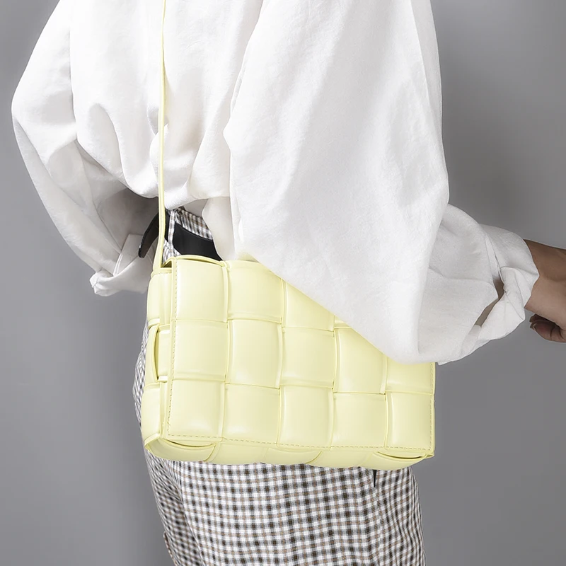 

Pu Leather Women's Designer Handbag Travel Shoulder Messenger Bag Weave Square Crossbody Bag 2020 Summer New High Quality