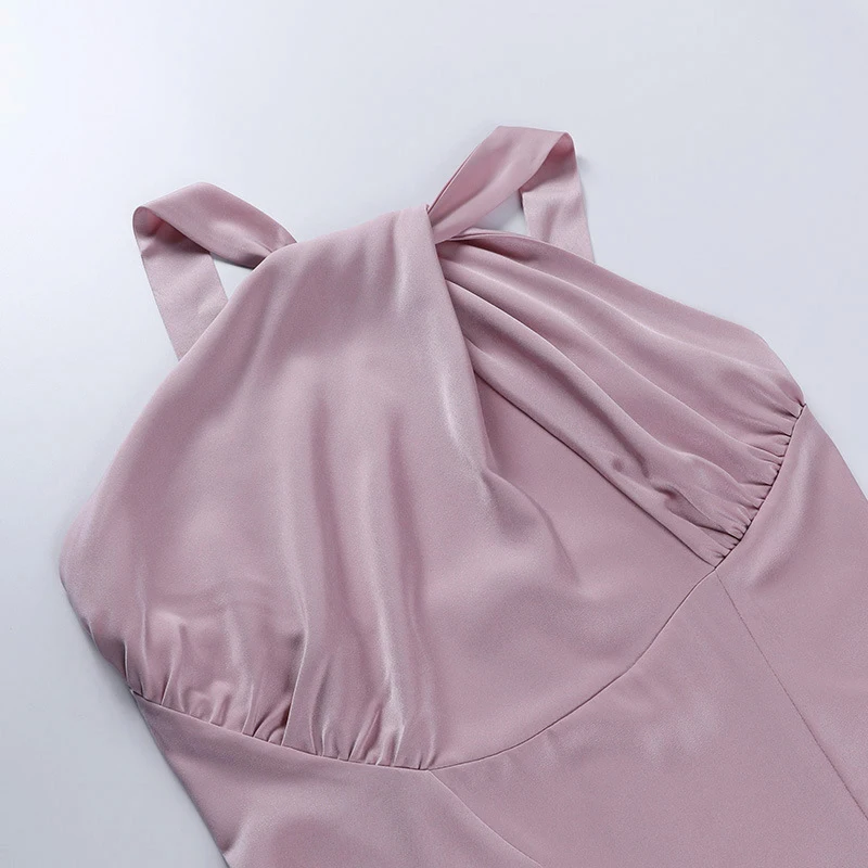 

Sexy Halter Dress Sleeveless Backless Mini Dresses Women 21 Summer Pink Red Slim Elegant Fashion Clothes Female Feminina LD1808