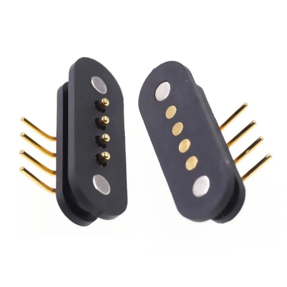 

1 Pair Spring-Loaded Magnetic Pogo pin connector 4 pin Pitch 2.5 mm through hole Angled male female 2A 36V DC Power Charge Probe