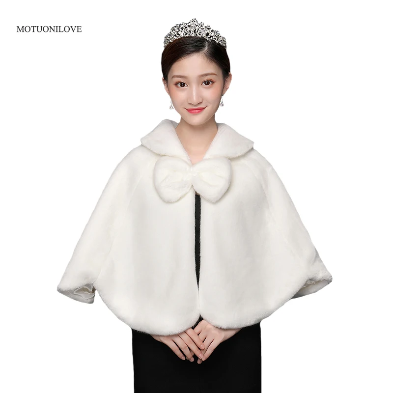 

In Stock 2020 Fur Faux Winter Bolero Women Bridal Shawl Jackets Wedding Cape Short Bridal Cloaks Wedding Coat For Evening Party