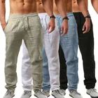 Новинка 2021, мужские хлопковые льняные брюки, мужские летние дышащие однотонные льняные брюки, одежда для фитнеса в уличном стиле
