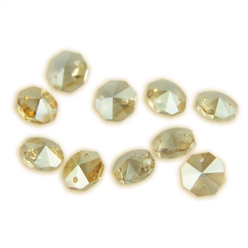 100 шт./лот 14 мм 2 отверстия шампанского хрустальная люстра части Восьмиугольные