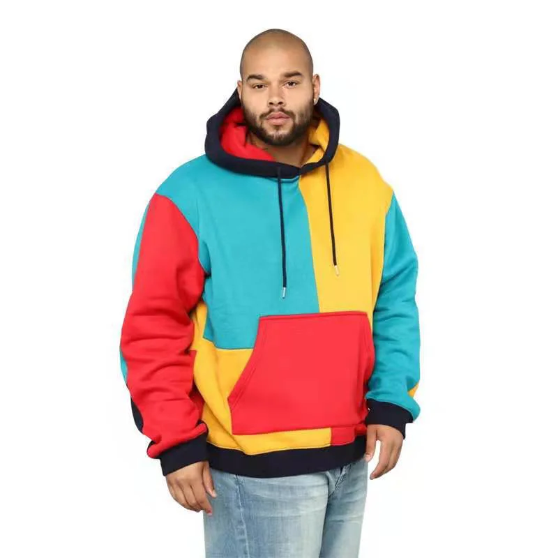 

Street Hooded Fashion Men's Sweater New Foreign Trade Autumn And Winter Stitching Loose Multicolor Sweater