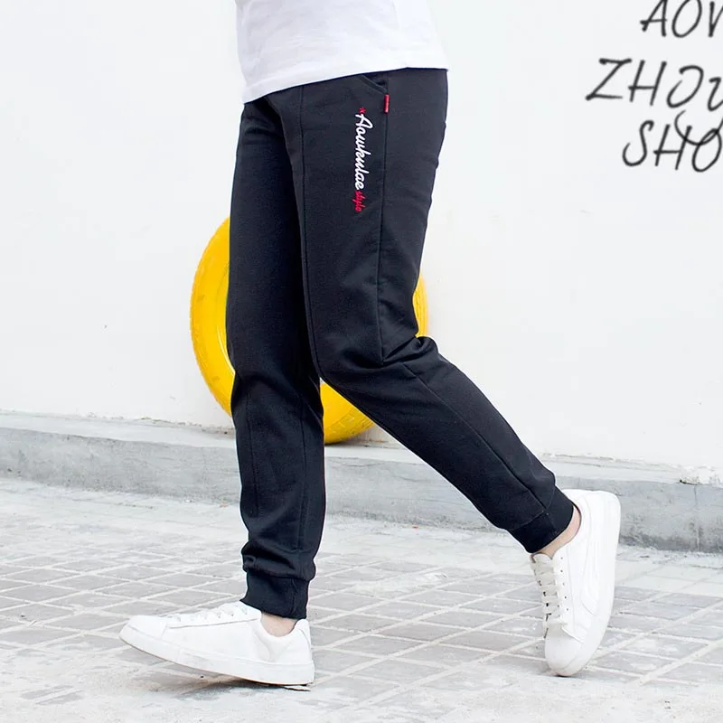 Style A-Black IENENS/От 5 до 14 лет, осенние детские хлопковые штаны для бега для мальчиков повседневные спортивные штаны для мальчиков штаны-шаровары для мальчиков - Цвет: Style A-Black