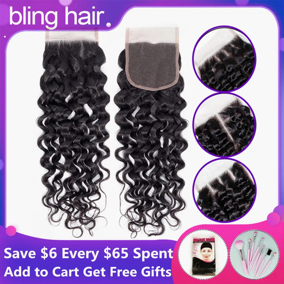 Bling Hair волна воды человеческие волосы закрытие бразильские волосы remy 4*4 закрытие шнурка с детскими волосами свободная часть натуральный цвет "-22"