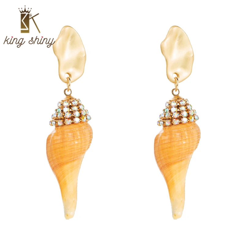 

King Shiny Vintage Bohemian Ocean Shell Drop Earrings Ethnic Sparkly Rhinestine Dangle Earrings Female Party Ear Jewelry Brincos