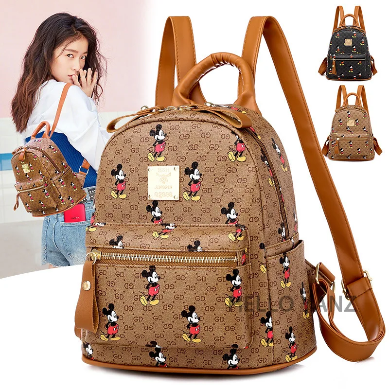 

Disney's New Korean Fashion Printing Pu Backpack Retro All Match Multi Function Travel Lady Backpack